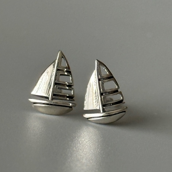 Sterling Silver Tiny Stud Sailboat Earrings - Picture 13 of 13